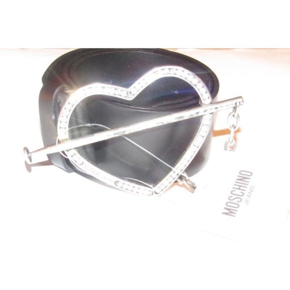 Moschino Black Leather Crystals Heart Buckle main image 6
